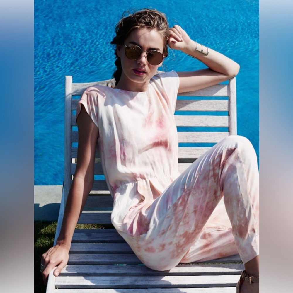 UPSTATE Blush Tie-Dye 100% Silk Hand-Dyed Jumpsuit, size Large
